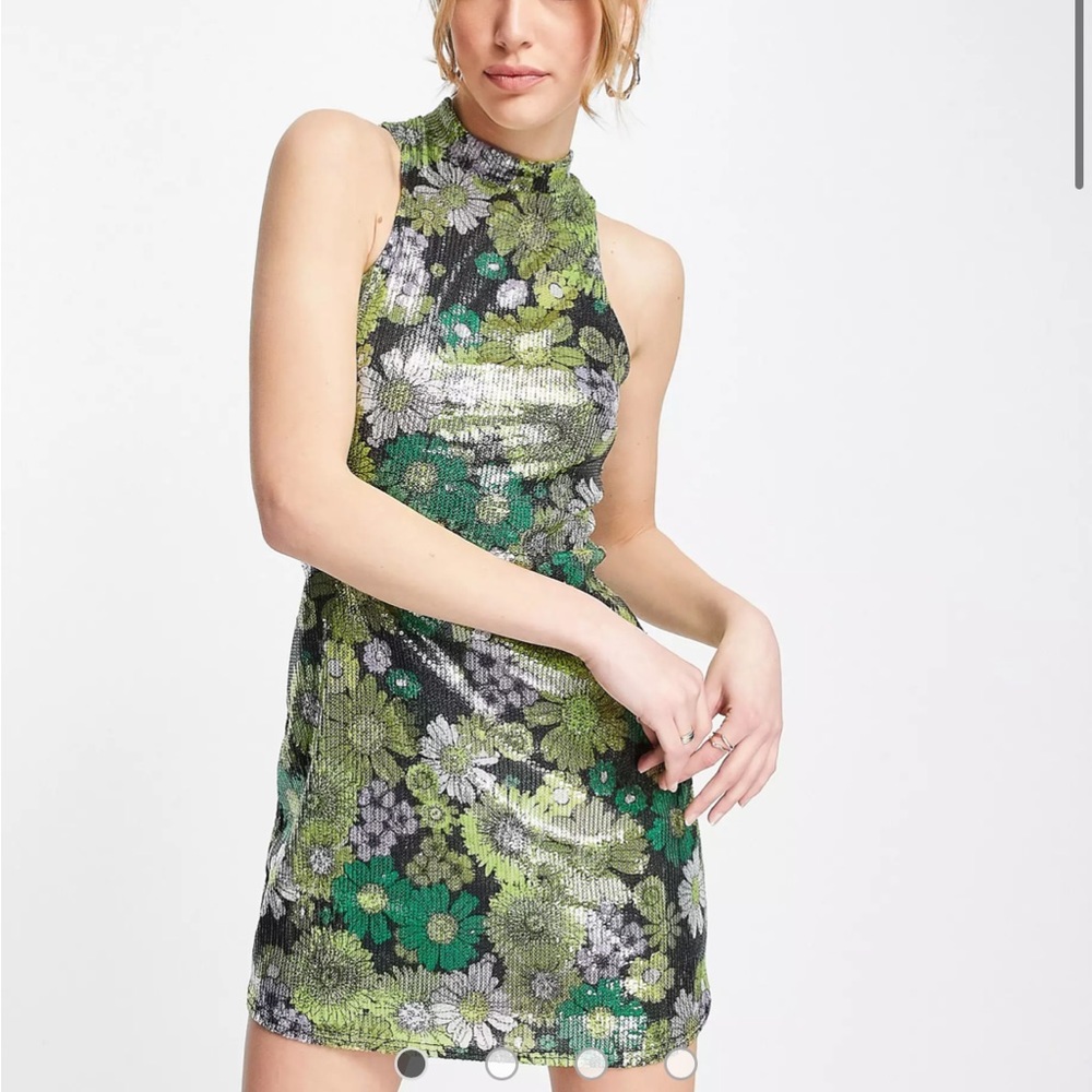 ASOS Green Retro Floral Sequin Dress